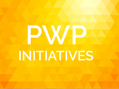 "PWP Initiatives" is written in white text over a yellow and orange patterned background