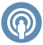 Blue and white icon of a person surrounded by two white circles
