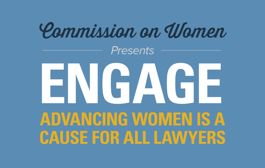 Blue background with white and yellow text for the Commission on Women