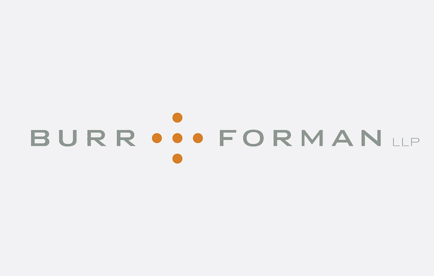 Burr Forman logo in gray and orange on a white background