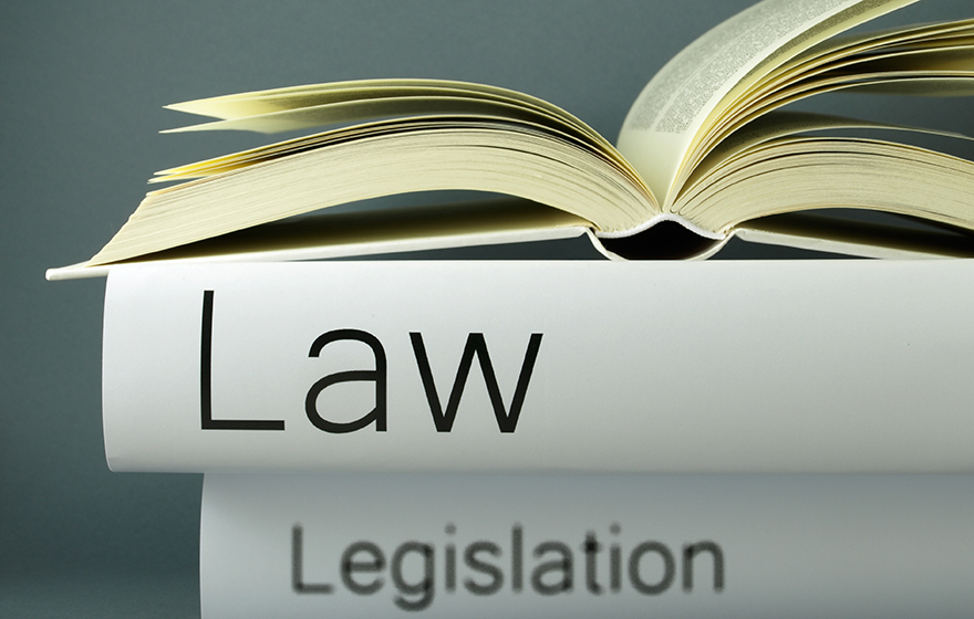 Large hardcover legal book laying open, underneath reads "Law Legislation"