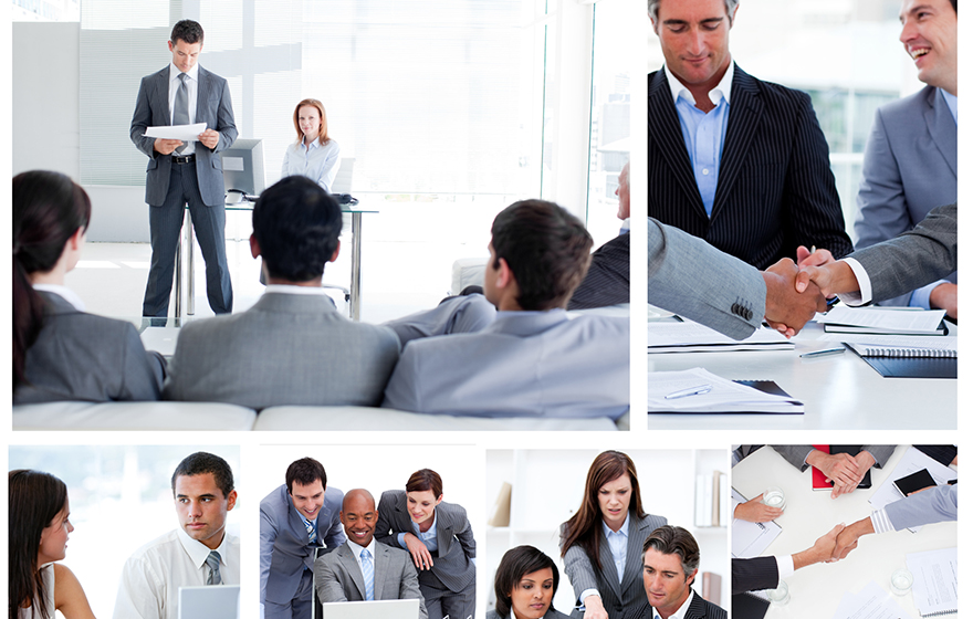 Collage of business people communicating