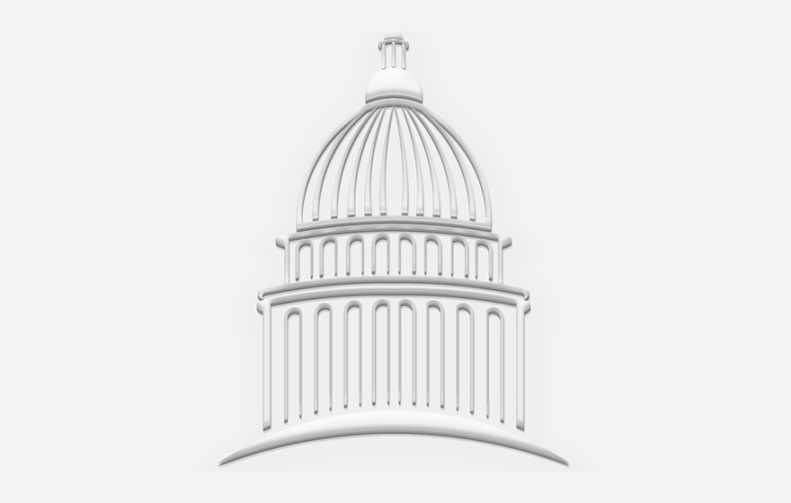 White Capitol Building. 3D Render Illustration White graphic with a drop shadow on a white background