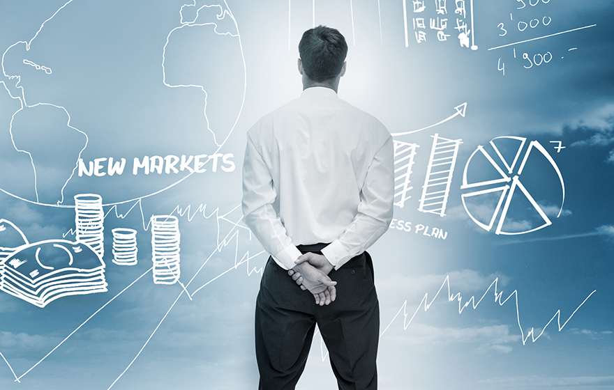 Caucasian Businessman considering a brainstorm for marketing