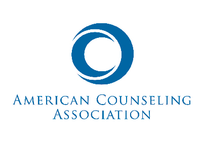 FLAYLD American Counseling Association logo, it is a blue circle decorative element with the title underneath it. The entire logo is a dark blue.