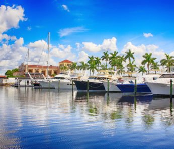 Boats in the Marina on the Manatee River at Bradenton, FL USA